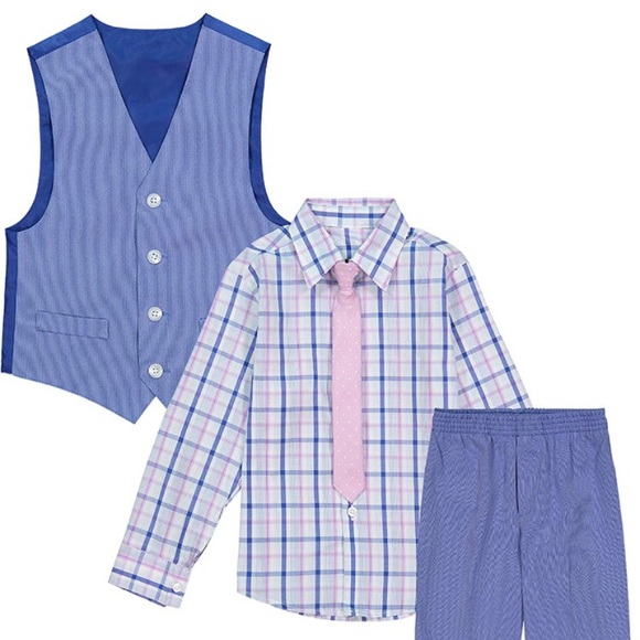 Van Heusen 2T Boys 4 Piece Formal Suit Set Vest Tie Collared Dress Shirt Pants - Picture 2 of 11